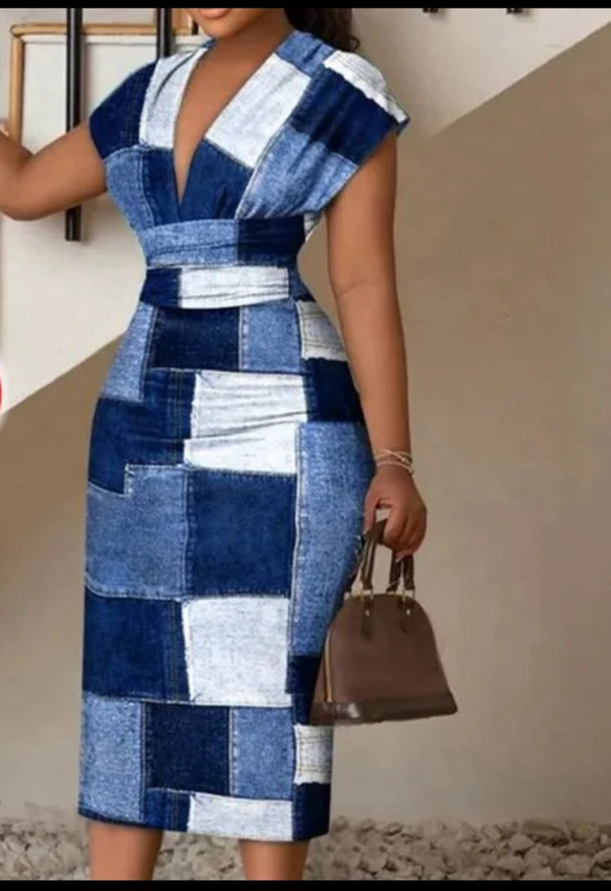 Women's Bohemian short sleeved pencil dress