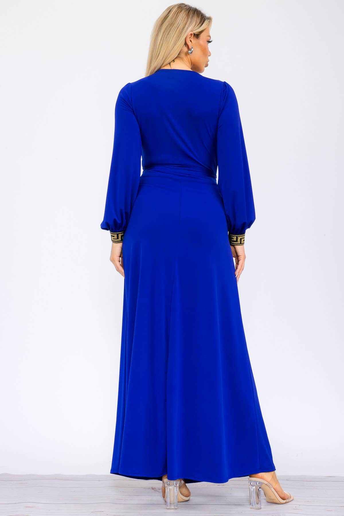 Blue Goddess - Geometric Detail Maxi Wrap Dress: ROYAL BLUE /