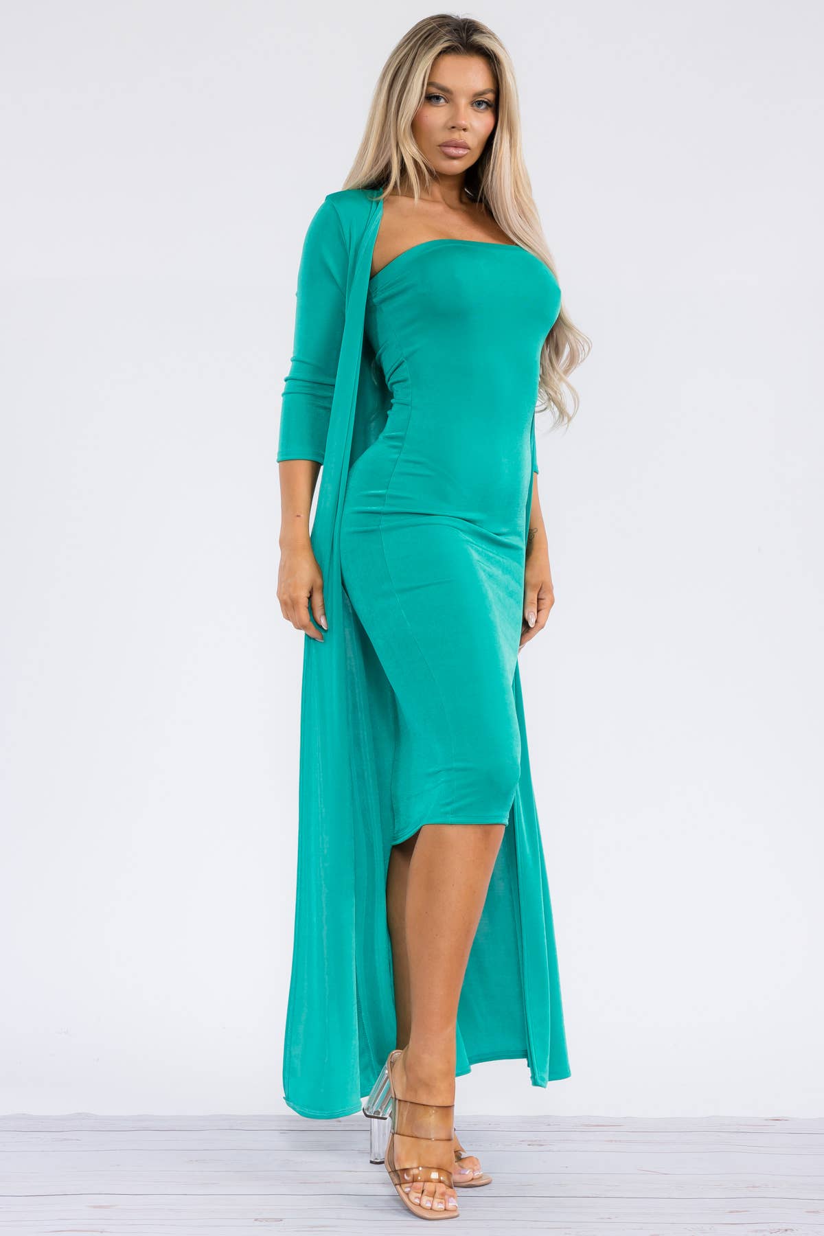 HH636R-S - 2 PC Tube Dress and Duster: Black / S