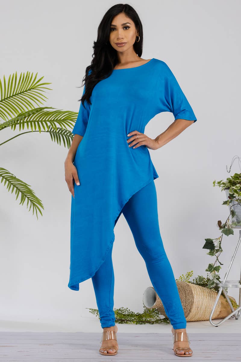 HH679R-SOLID - 2 PC Top and Legging Set: ROYAL BLUE / S