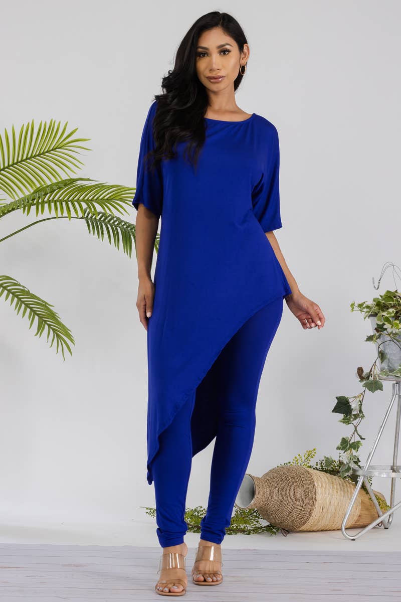 HH679R-SOLID - 2 PC Top and Legging Set: ROYAL BLUE / S