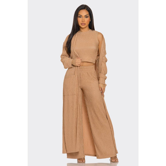 LUXE SPARKLE KNIT 3PC SET: TAN / S-M-L(2-2-2)