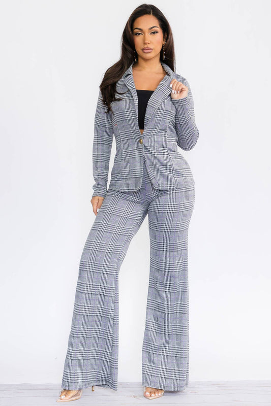 HH741R-P - 2PC SOLID PANT AND BLAZER SET : Purple / XL