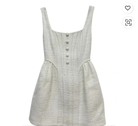 Sleeveless waist cinching tweed summer dress