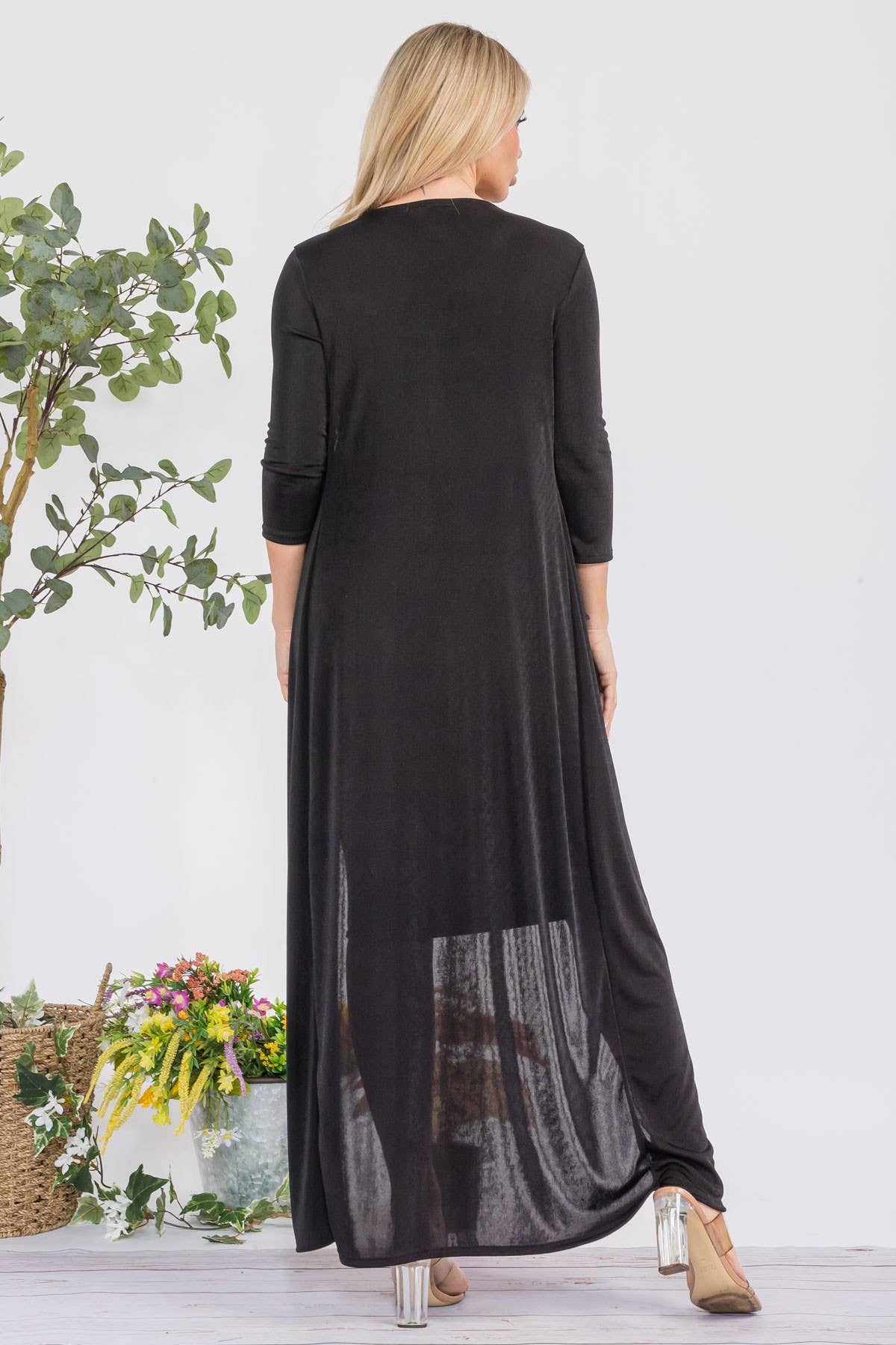 HH636R-S - 2 PC Tube Dress and Duster: Black / S