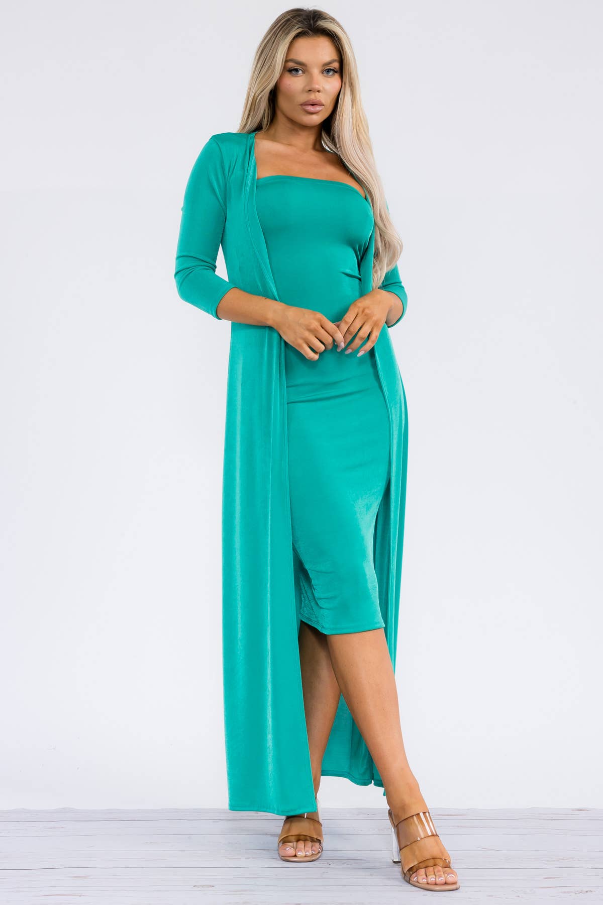 HH636R-S - 2 PC Tube Dress and Duster: Black / S