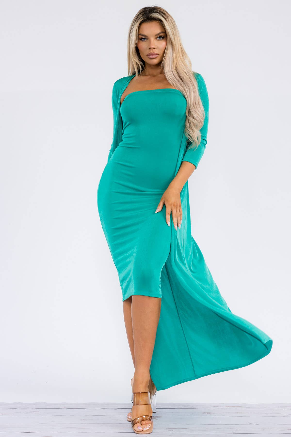 HH636R-S - 2 PC Tube Dress and Duster: Black / S