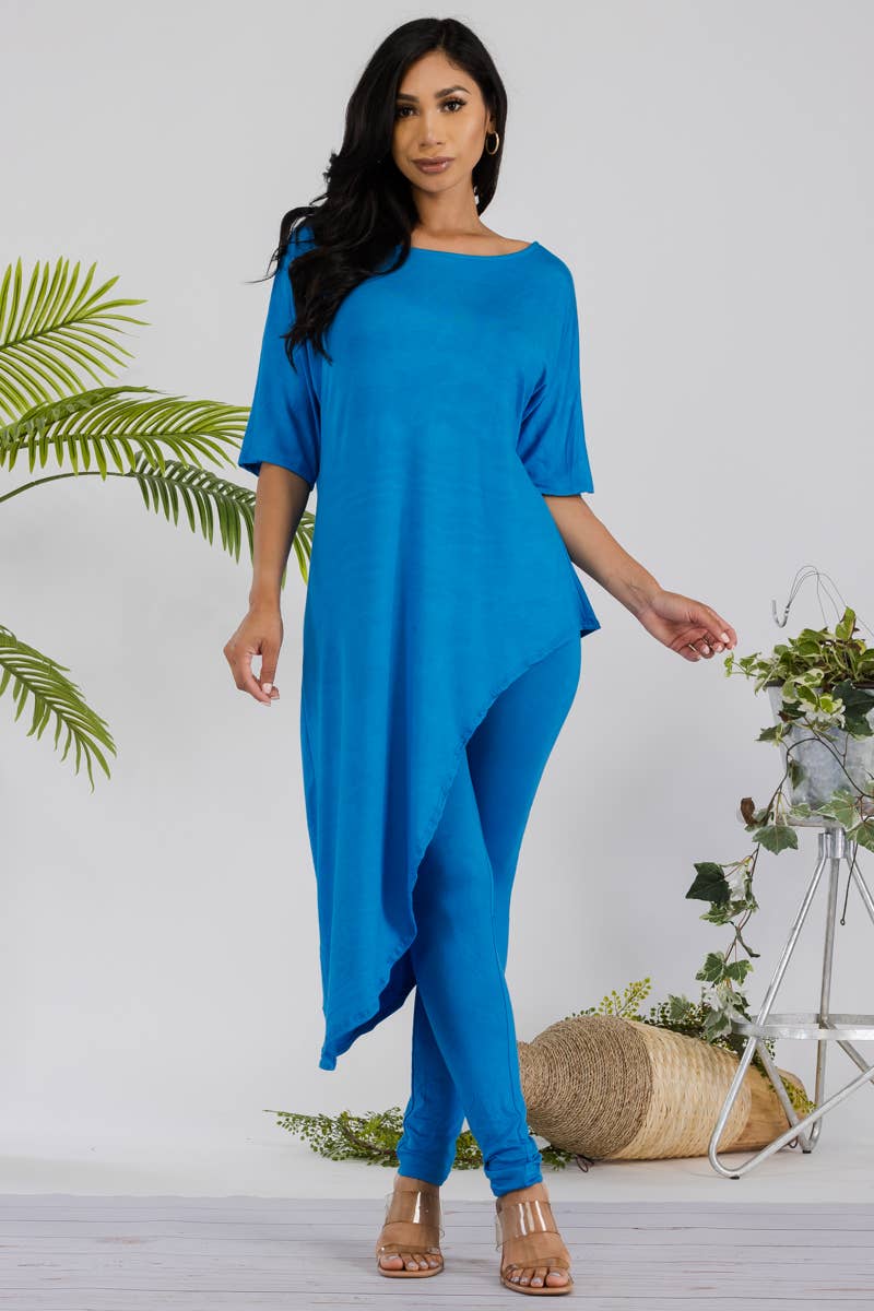 HH679R-SOLID - 2 PC Top and Legging Set: ROYAL BLUE / S